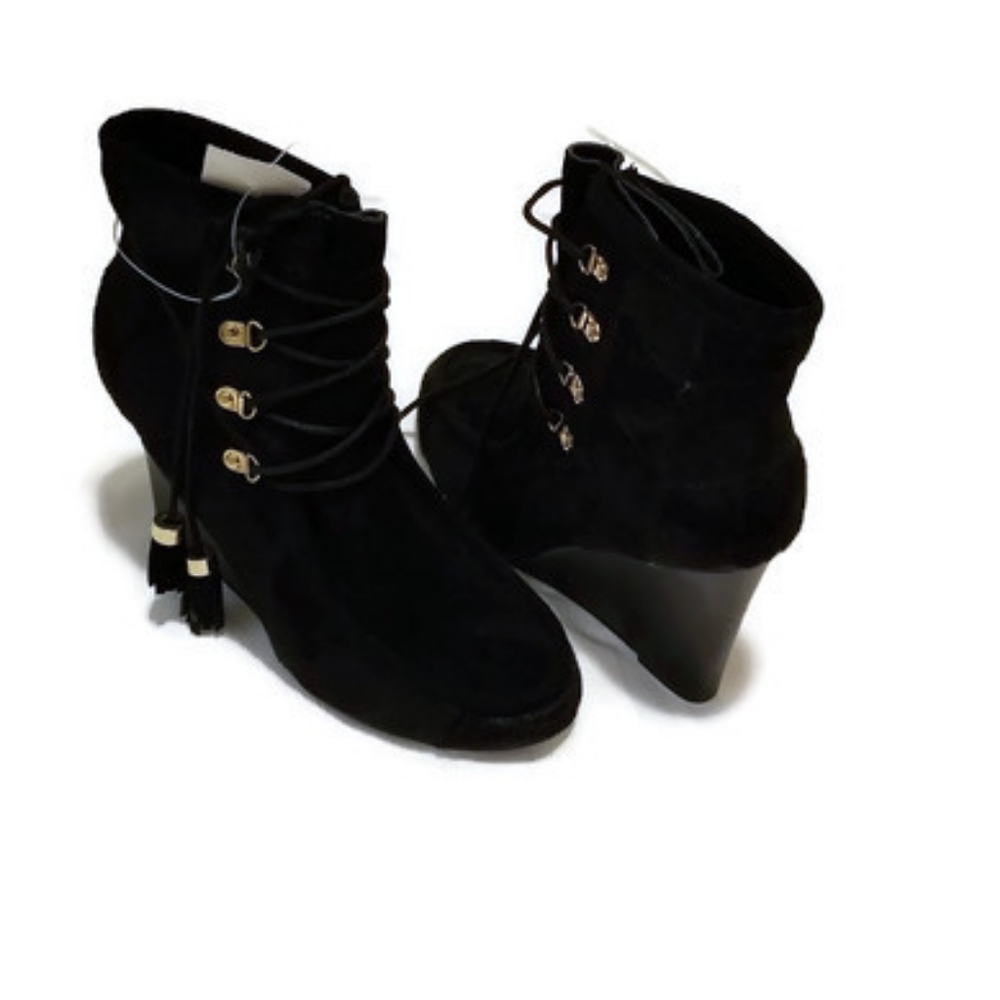 Black Suede Ankle Boot w/ Wedge Heel NWT